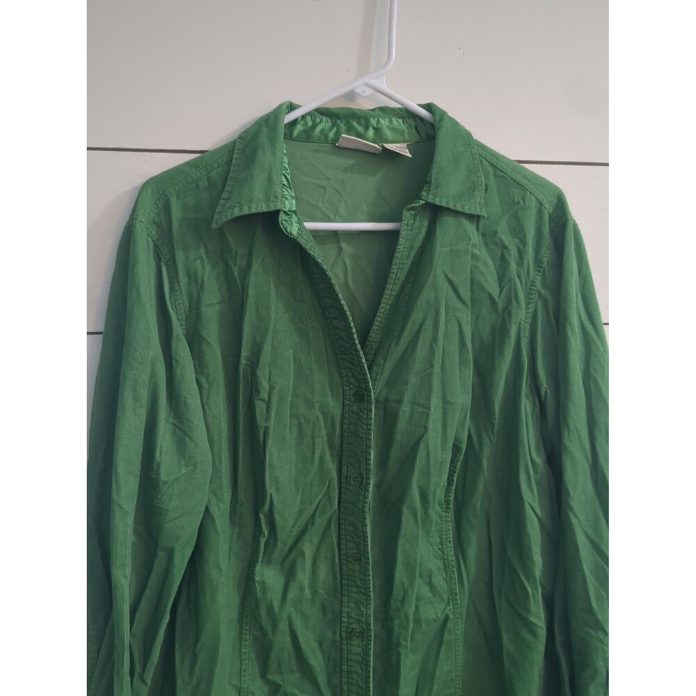 St. Johns Bay 1X green corduroy button-down top boho coastal fall winter